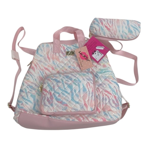 Quilted Backpack Pastel Zebra Backpack Set Matching Pouch main image 12